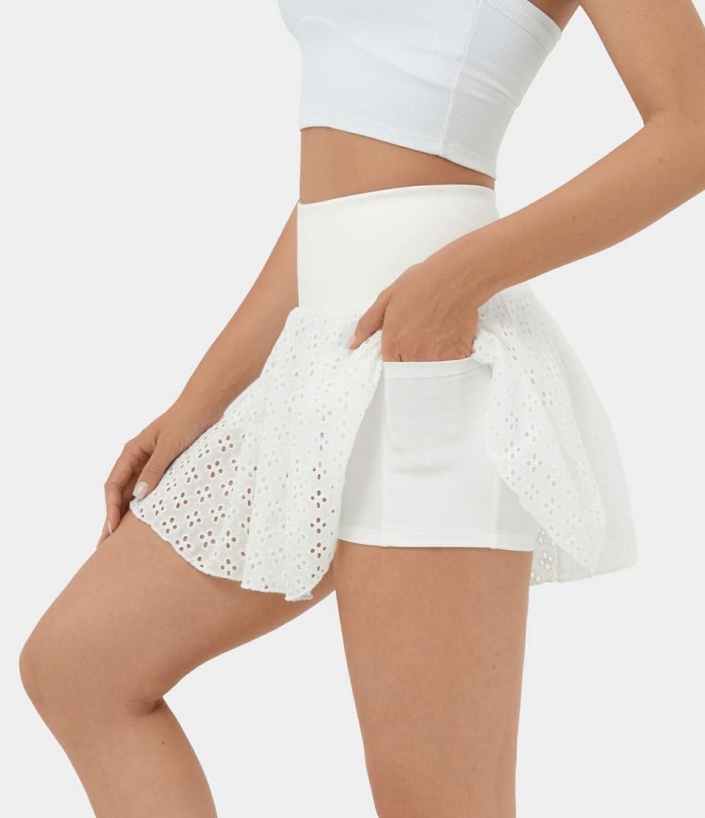 High Waisted 2-in-1 Side Pocket Cut Out Jacquard Mini Flare Casual Skirt  | Womens  2-in-1 Skorts Clothing 2-in-1 Skorts