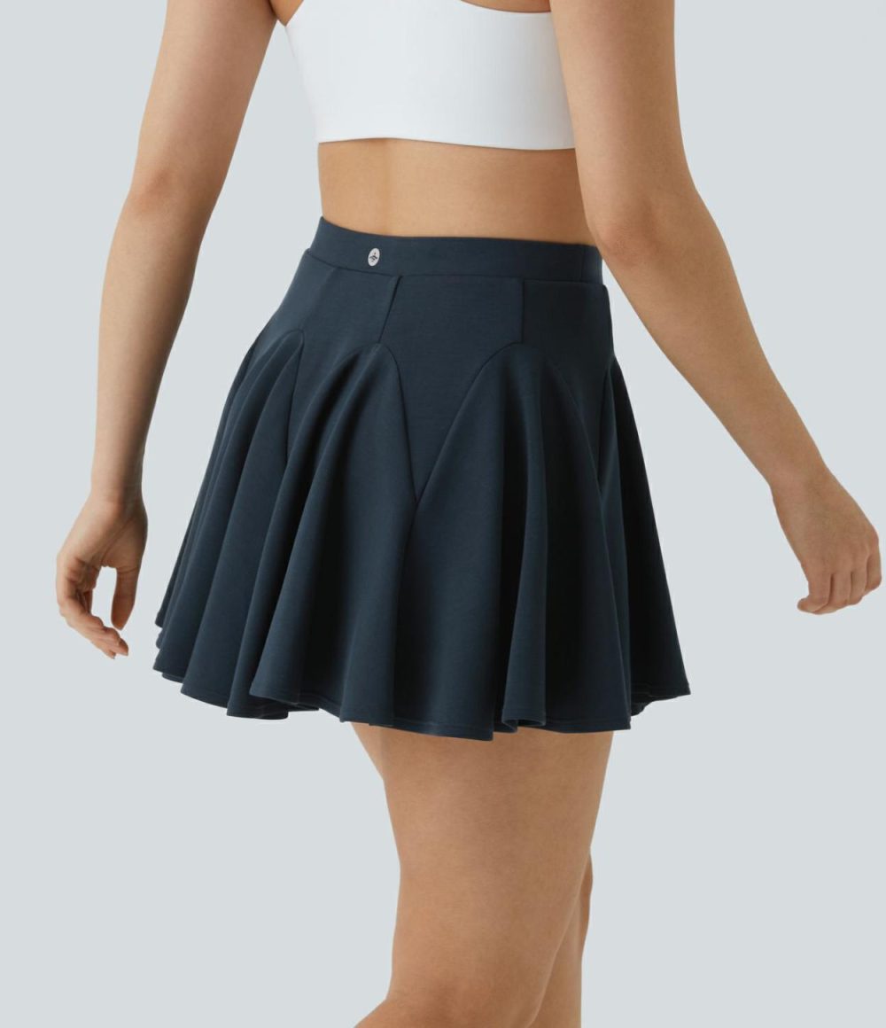 High Waisted 2-in-1 Side Pocket Flare Mini Tennis Skirt  | Womens  Mini Skirts Clothing Blue Nights/Black