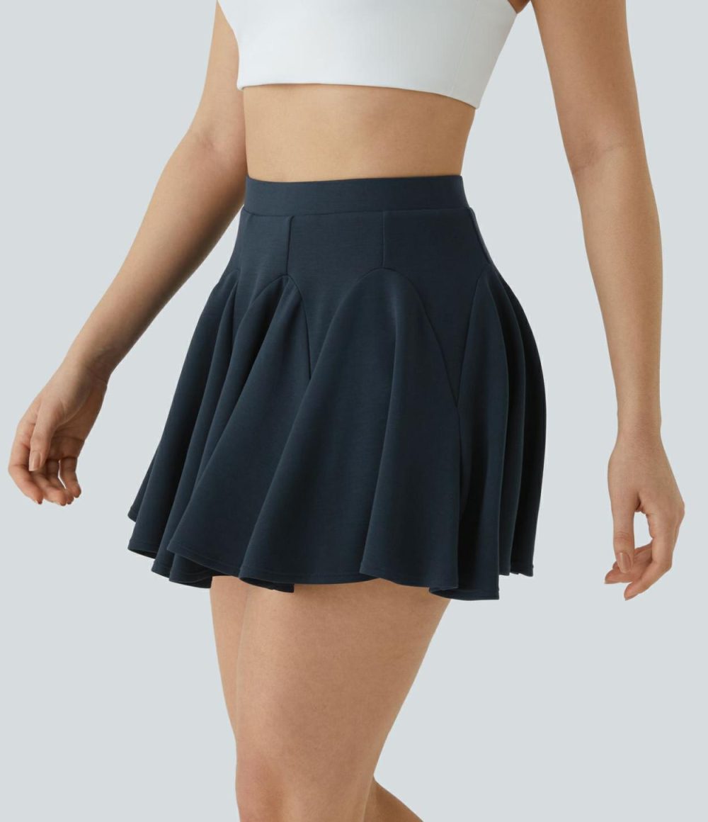 High Waisted 2-in-1 Side Pocket Flare Mini Tennis Skirt  | Womens  Mini Skirts Clothing Blue Nights/Black