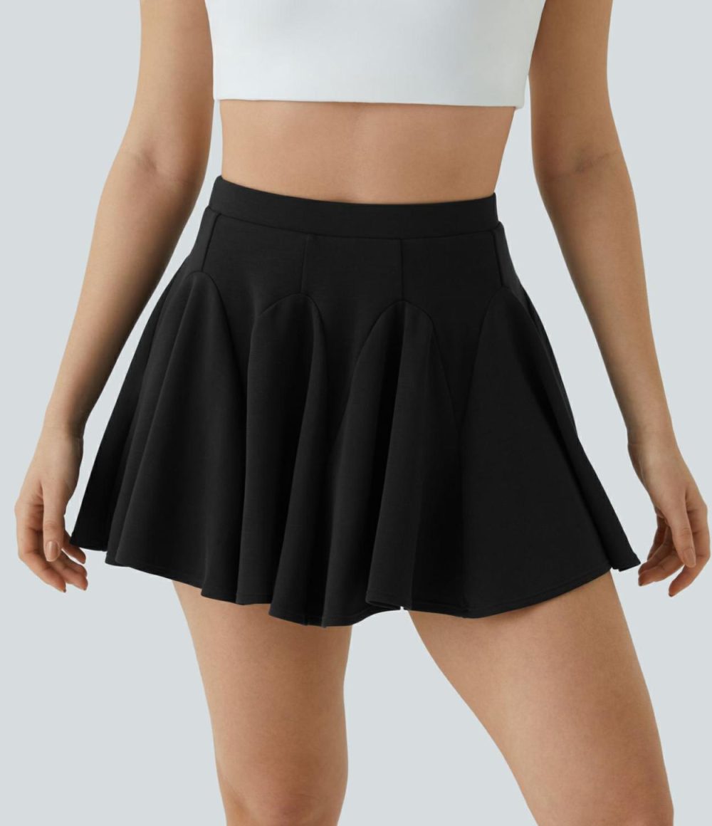 High Waisted 2-in-1 Side Pocket Flare Mini Tennis Skirt  | Womens  Mini Skirts Clothing Blue Nights/Black