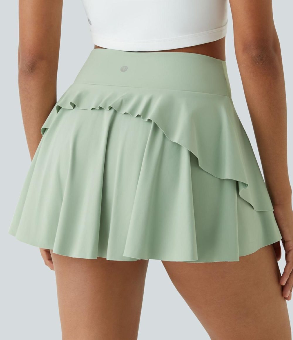 High Waisted 2-in-1 Side Pocket Flare Mini Tennis Skirt  | Womens  Mini Skirts Clothing Mini Skirts