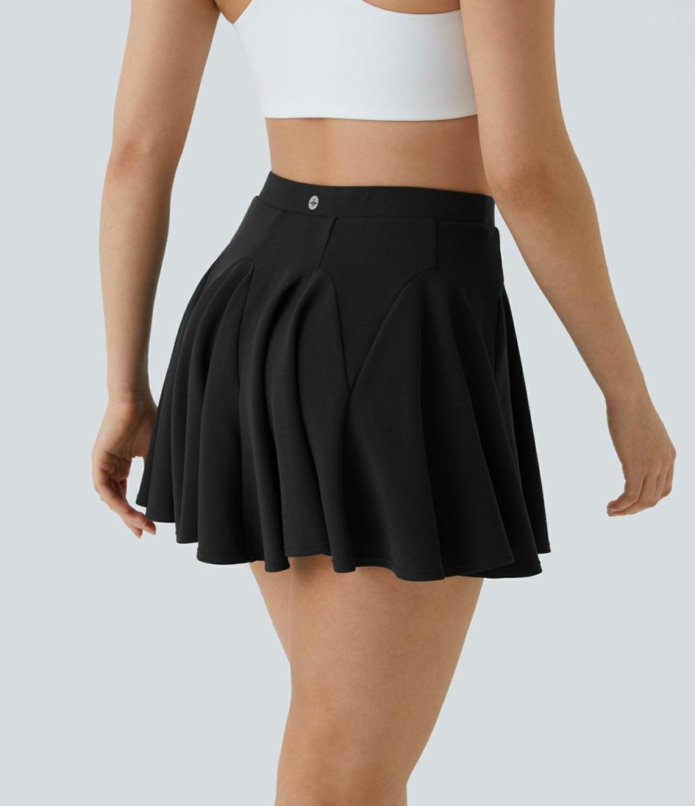 High Waisted 2-in-1 Side Pocket Flare Mini Tennis Skirt  | Womens  Mini Skirts Clothing Blue Nights/Black