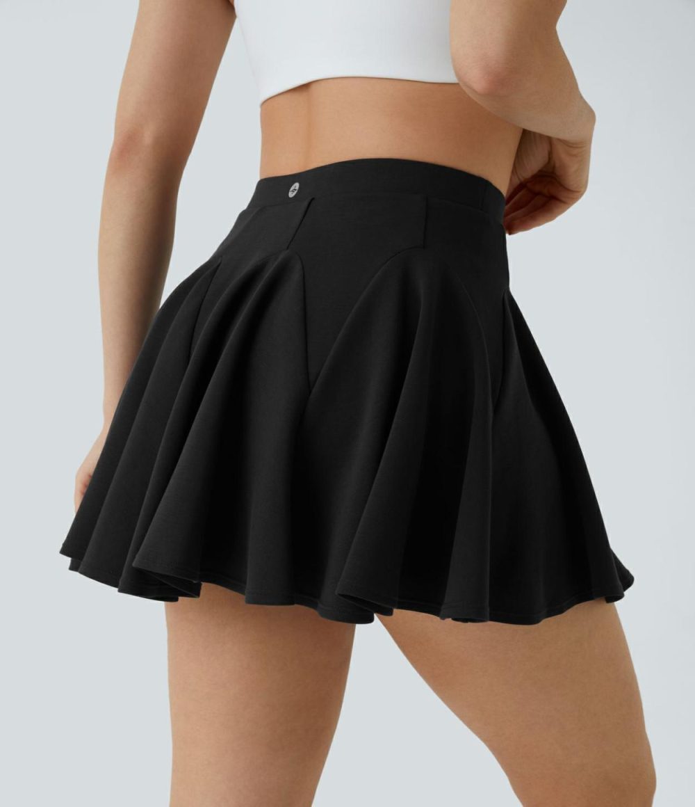 High Waisted 2-in-1 Side Pocket Flare Mini Tennis Skirt  | Womens  Mini Skirts Clothing Blue Nights/Black