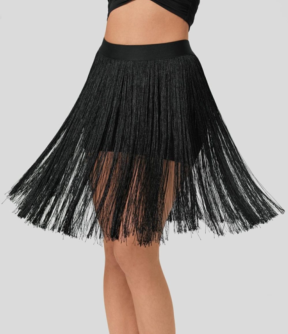 High Waisted 2-in-1 Side Pocket Fringe Midi Resort Skirt  | Womens  2-in-1 Skorts 2-in-1 Skorts 2-in-1 Skorts