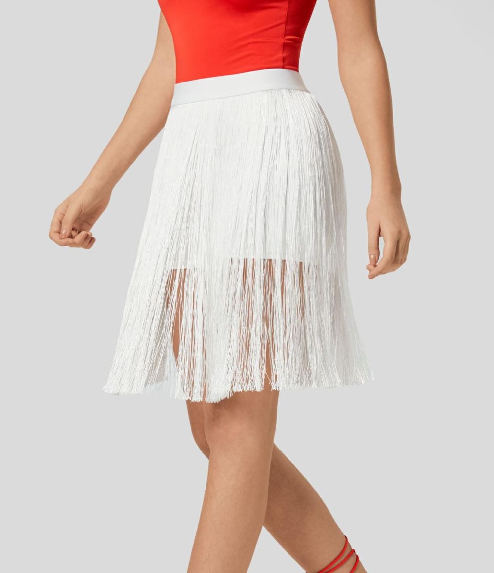 High Waisted 2-in-1 Side Pocket Fringe Midi Resort Skirt  | Womens  2-in-1 Skorts 2-in-1 Skorts 2-in-1 Skorts