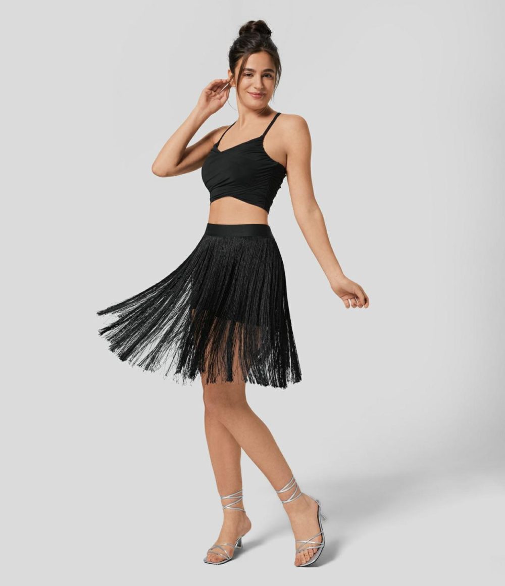 High Waisted 2-in-1 Side Pocket Fringe Midi Resort Skirt  | Womens  2-in-1 Skorts 2-in-1 Skorts 2-in-1 Skorts