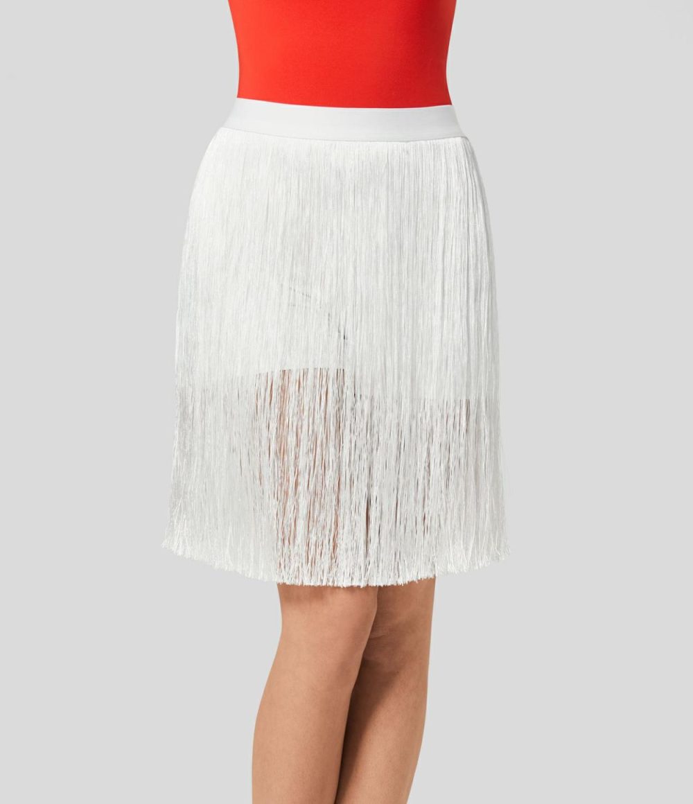 High Waisted 2-in-1 Side Pocket Fringe Midi Resort Skirt  | Womens  2-in-1 Skorts 2-in-1 Skorts 2-in-1 Skorts