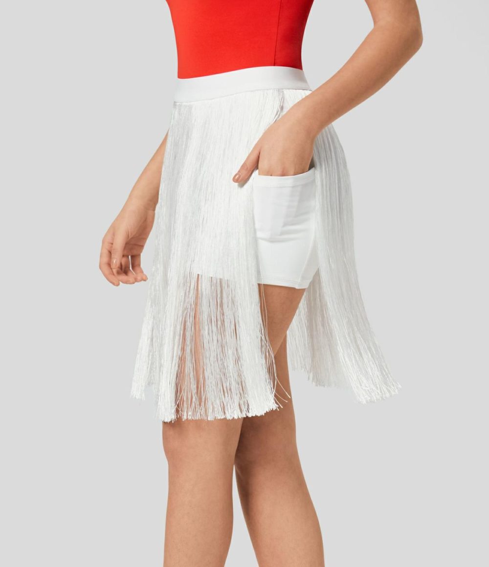 High Waisted 2-in-1 Side Pocket Fringe Midi Resort Skirt  | Womens  2-in-1 Skorts 2-in-1 Skorts 2-in-1 Skorts