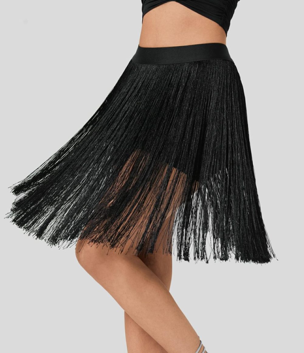 High Waisted 2-in-1 Side Pocket Fringe Midi Resort Skirt  | Womens  2-in-1 Skorts 2-in-1 Skorts 2-in-1 Skorts