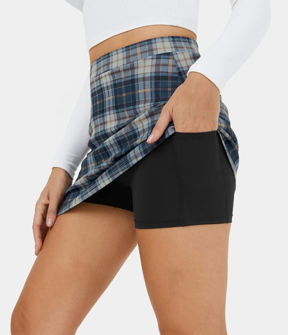 High Waisted 2-in-1 Side Pocket Plaid A Line Mini Casual Skirt  | Womens  Mini Skirts Clothing Mini Skirts