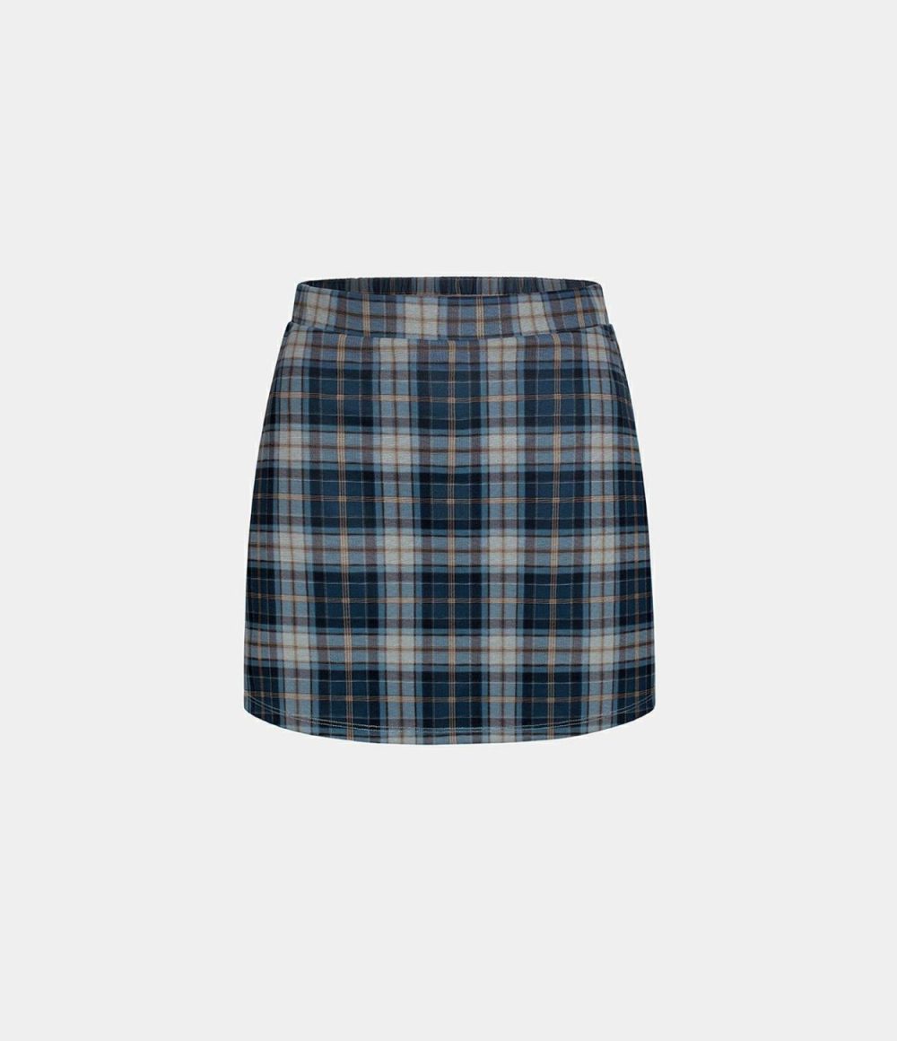 High Waisted 2-in-1 Side Pocket Plaid A Line Mini Casual Skirt  | Womens  Mini Skirts Clothing Mini Skirts