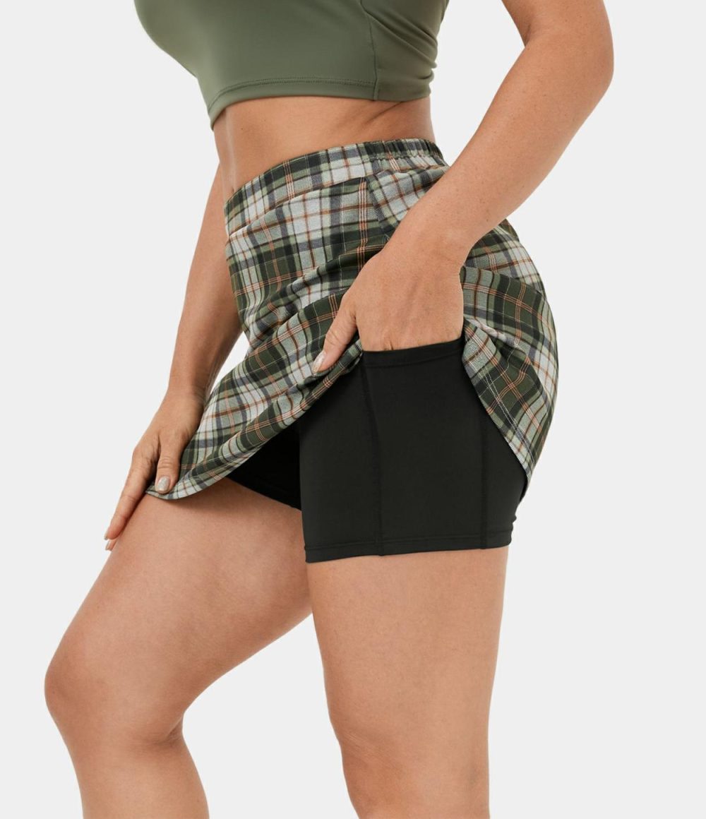 High Waisted 2-in-1 Side Pocket Plaid A Line Mini Casual Skirt  | Womens  Mini Skirts Clothing Mini Skirts