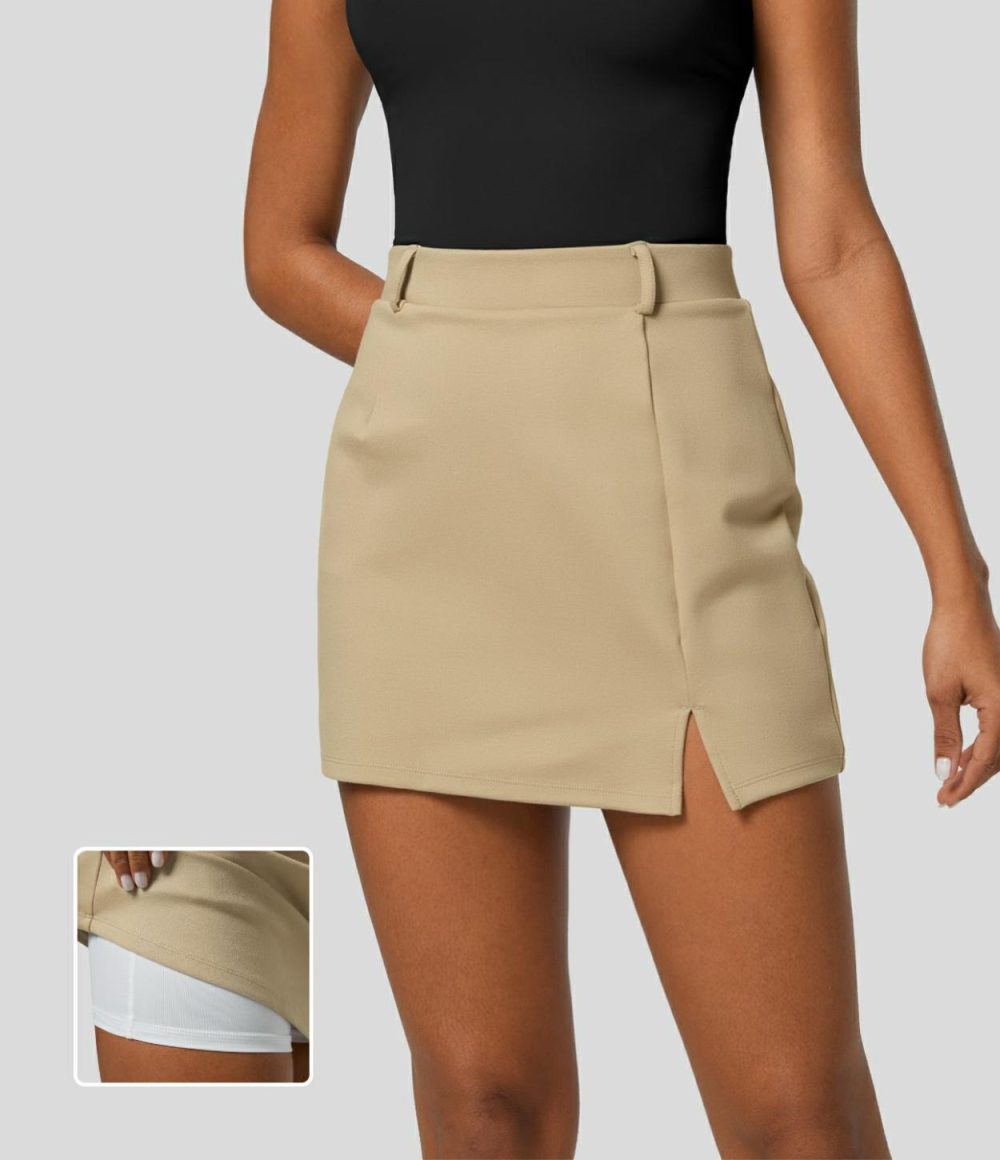 High Waisted 2-in-1 Split Mini Work Skirt  | Womens  Mini Skirts Clothing Mini Skirts