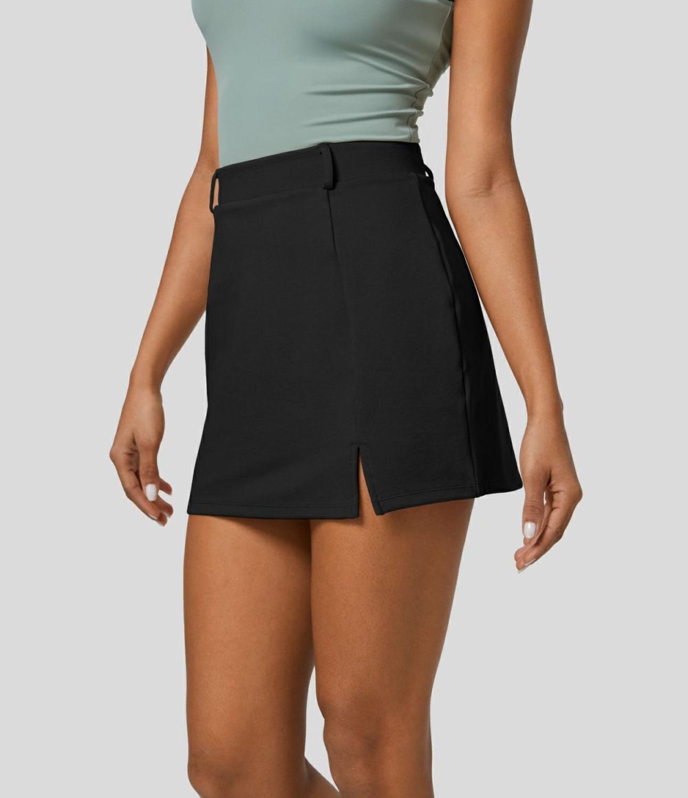 High Waisted 2-in-1 Split Mini Work Skirt  | Womens  Mini Skirts Clothing Mini Skirts