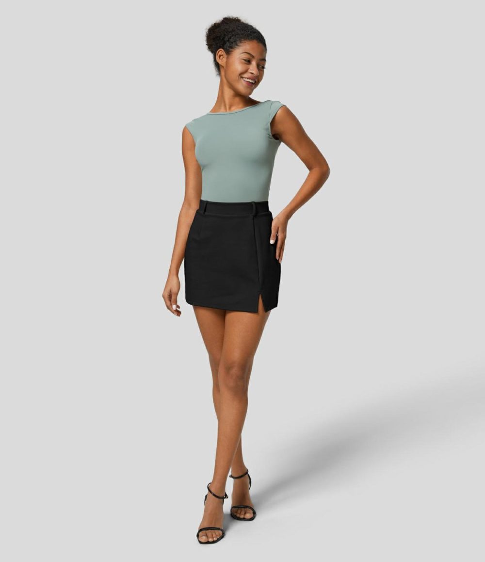 High Waisted 2-in-1 Split Mini Work Skirt  | Womens  Mini Skirts Clothing Mini Skirts