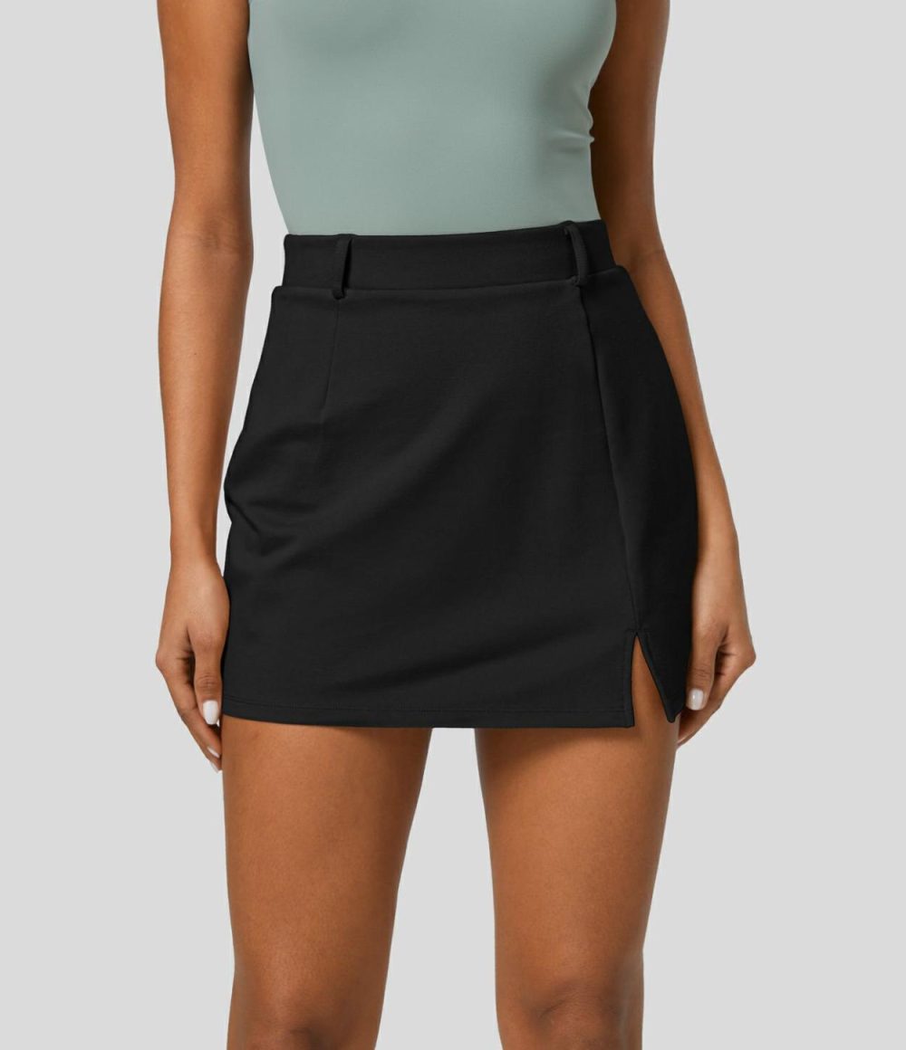 High Waisted 2-in-1 Split Mini Work Skirt  | Womens  Mini Skirts Clothing Mini Skirts