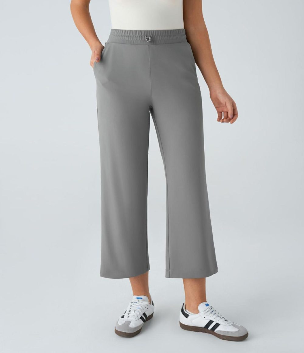 High Waisted Adjustable Drawcord Side Pocket Cropped Work Pants  | Womens  Active Work Pants Active Work Pants Active Work Pants