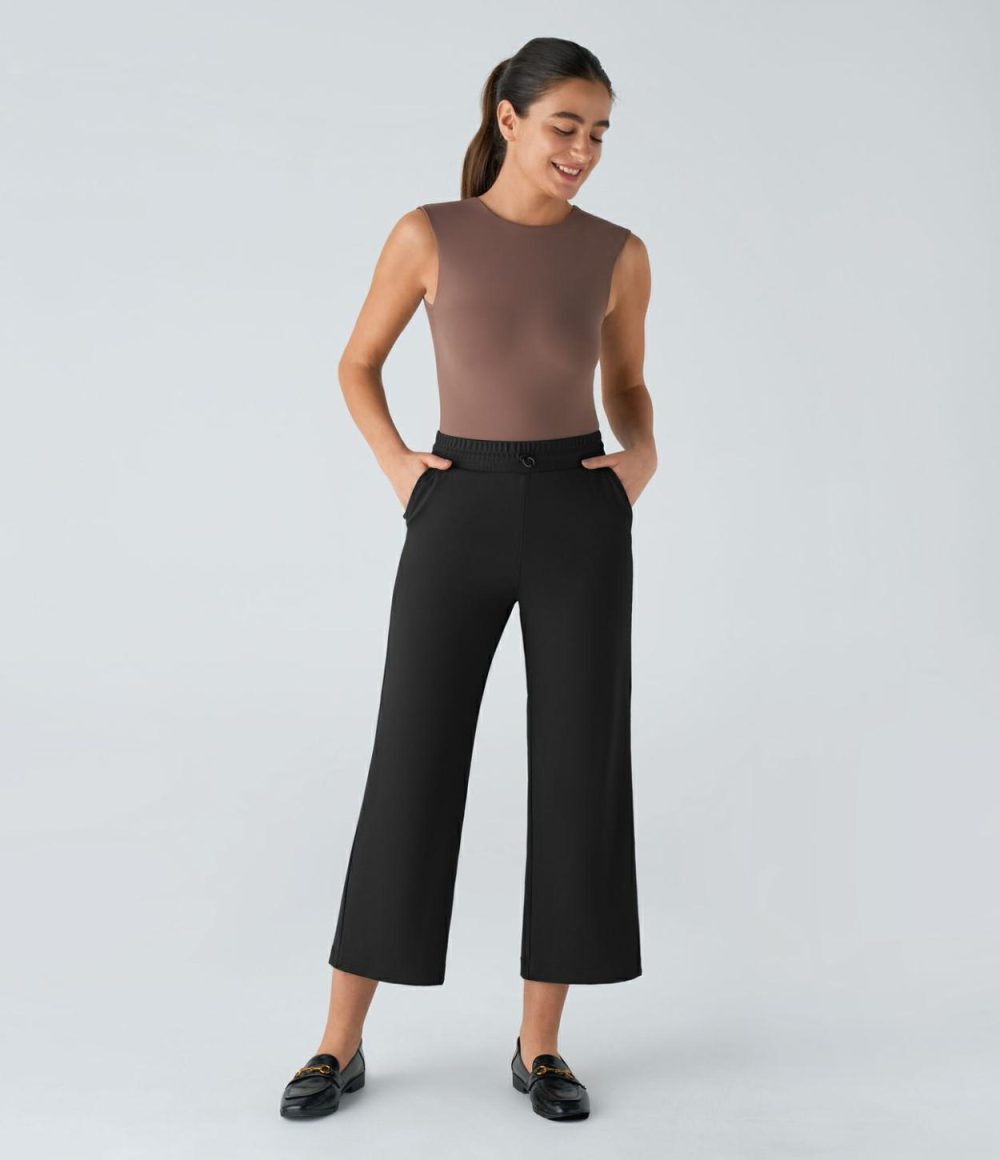 High Waisted Adjustable Drawcord Side Pocket Cropped Work Pants  | Womens  Active Work Pants Active Work Pants Active Work Pants