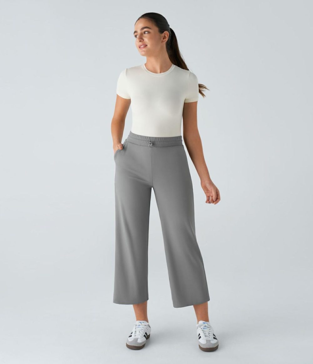 High Waisted Adjustable Drawcord Side Pocket Cropped Work Pants  | Womens  Active Work Pants Active Work Pants Active Work Pants