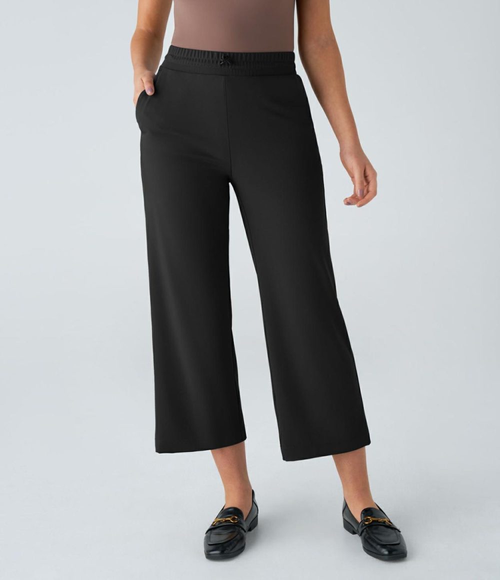 High Waisted Adjustable Drawcord Side Pocket Cropped Work Pants  | Womens  Active Work Pants Active Work Pants Active Work Pants