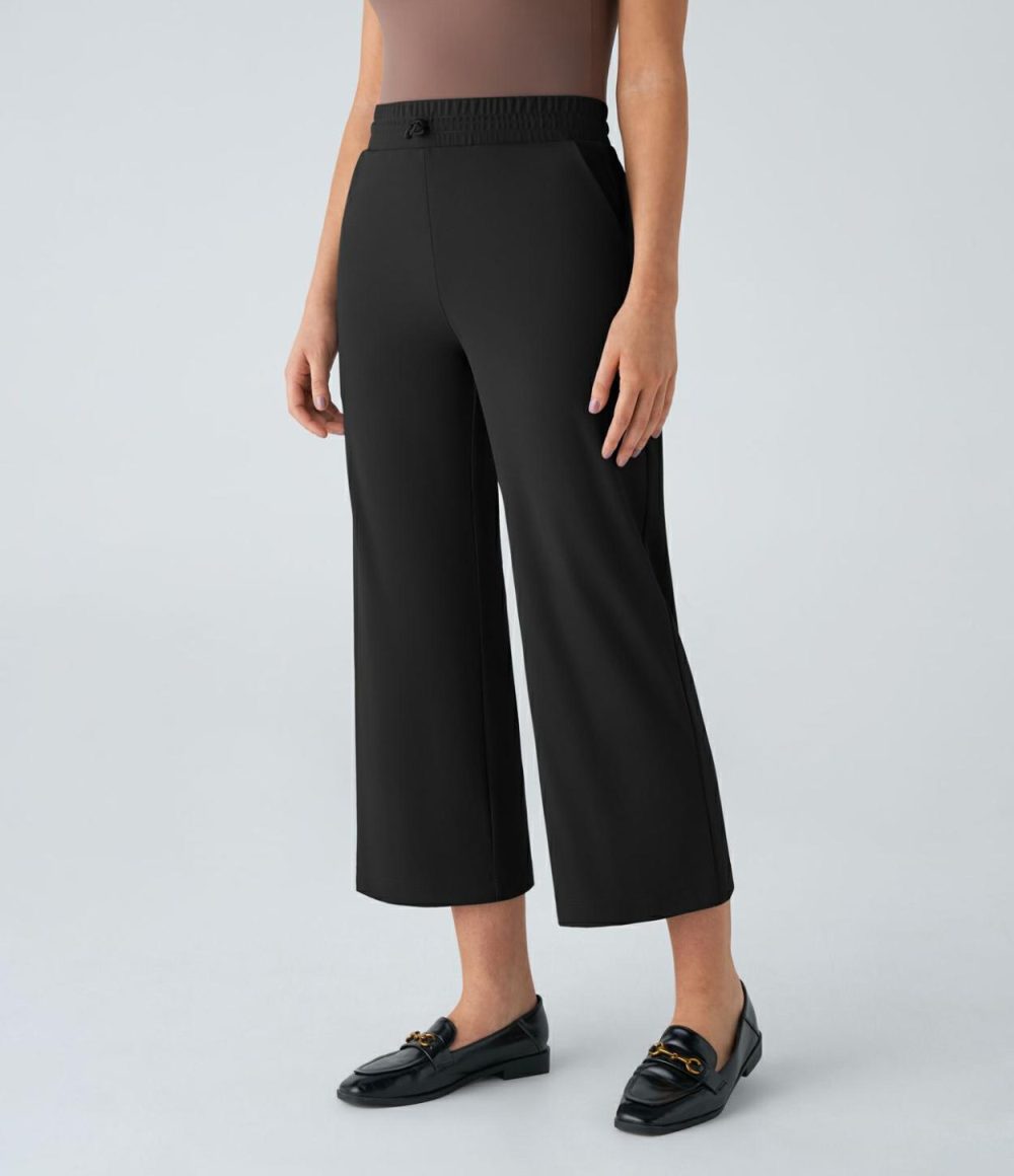 High Waisted Adjustable Drawcord Side Pocket Cropped Work Pants  | Womens  Active Work Pants Active Work Pants Active Work Pants