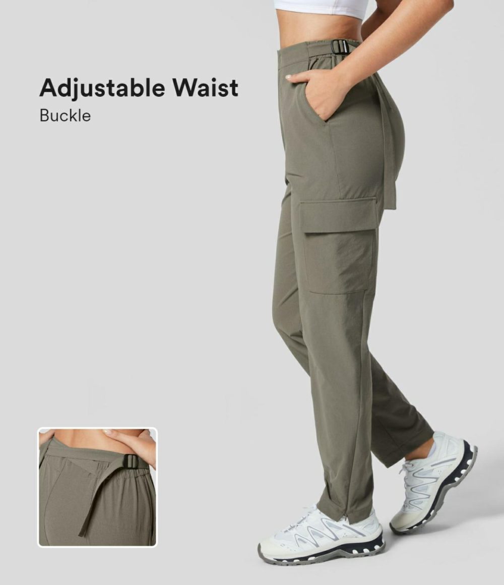 High Waisted Adjustable Waistband  Multiple Pockets Zipper Hem Hiking Cargo Pants  | Womens  Cargo Pants Cargo Pants Cargo Pants