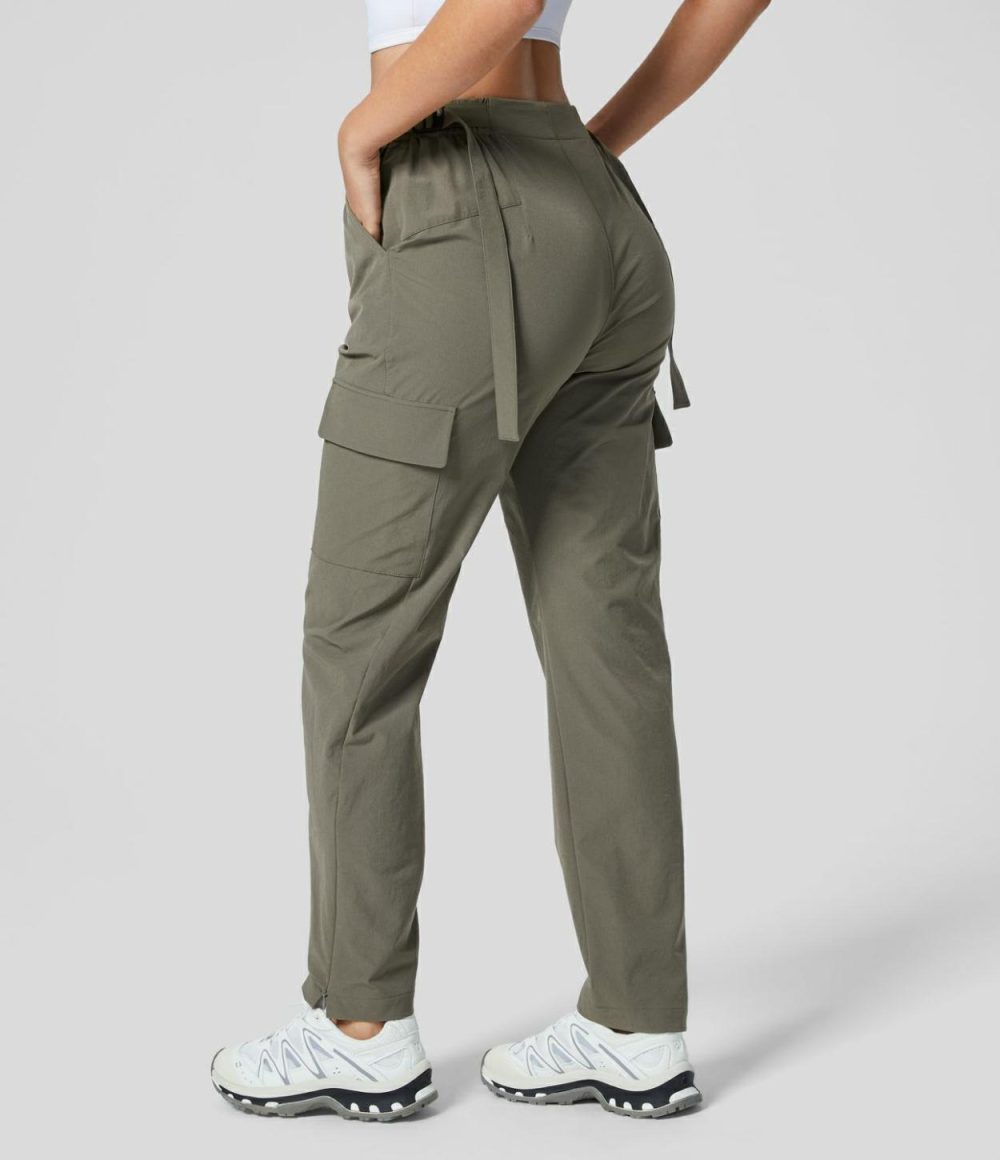 High Waisted Adjustable Waistband  Multiple Pockets Zipper Hem Hiking Cargo Pants  | Womens  Cargo Pants Cargo Pants Cargo Pants