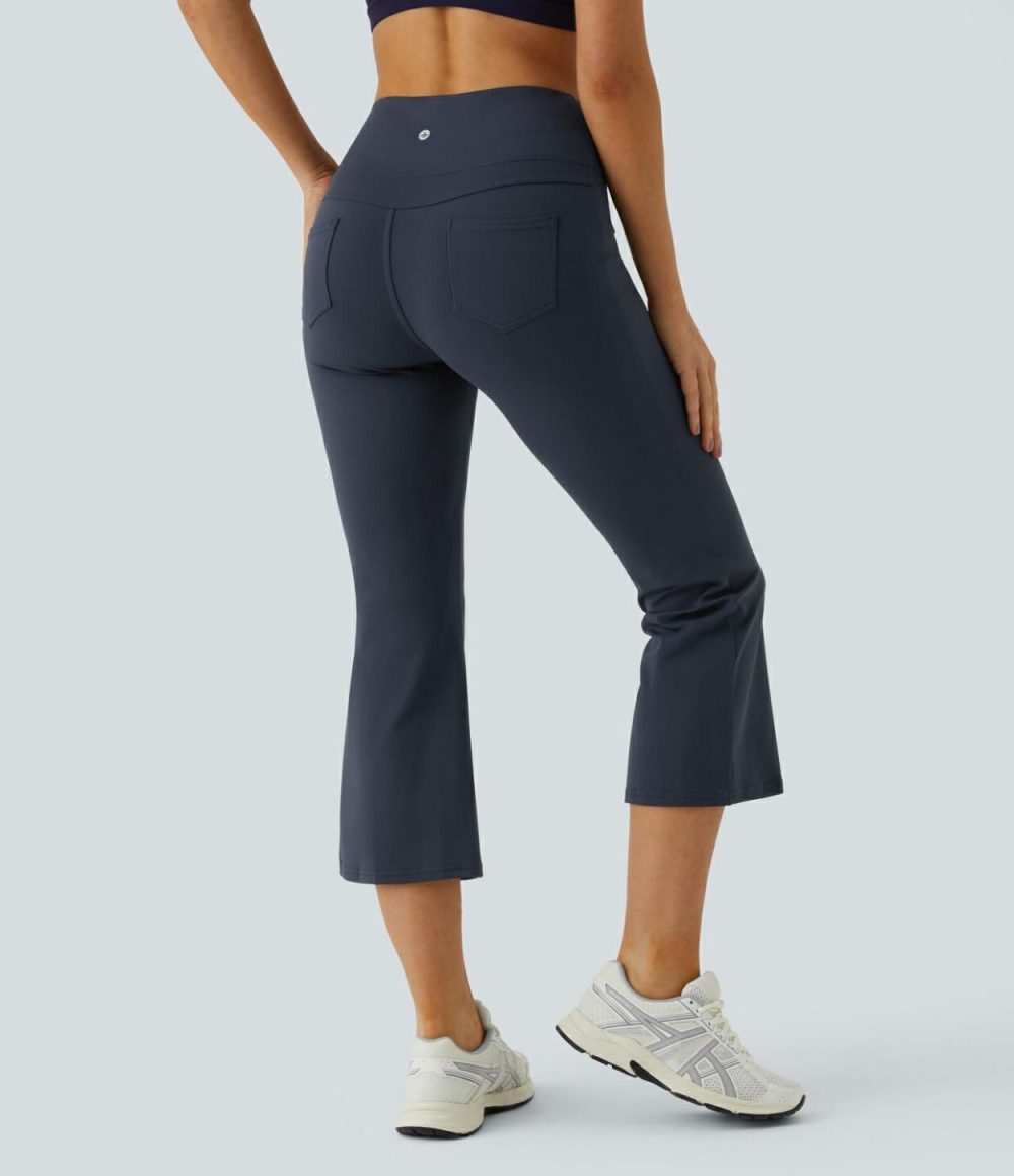 High Waisted Back Pocket Capri Flare Yoga Leggings  | Womens  Flare Leggings Clothing Flare Leggings