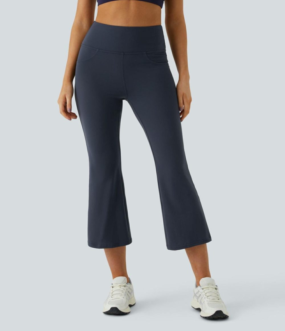 High Waisted Back Pocket Capri Flare Yoga Leggings  | Womens  Flare Leggings Clothing Flare Leggings