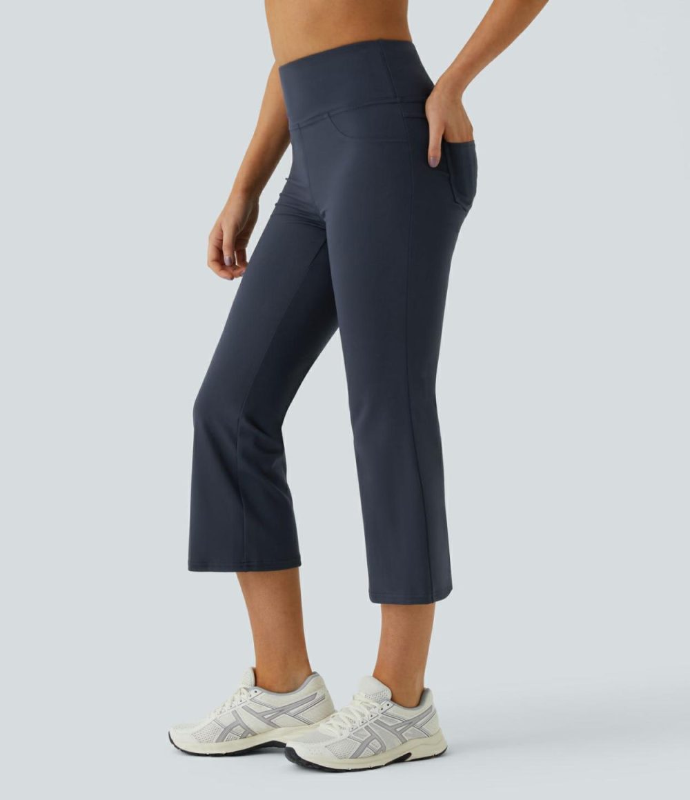 High Waisted Back Pocket Capri Flare Yoga Leggings  | Womens  Flare Leggings Clothing Flare Leggings