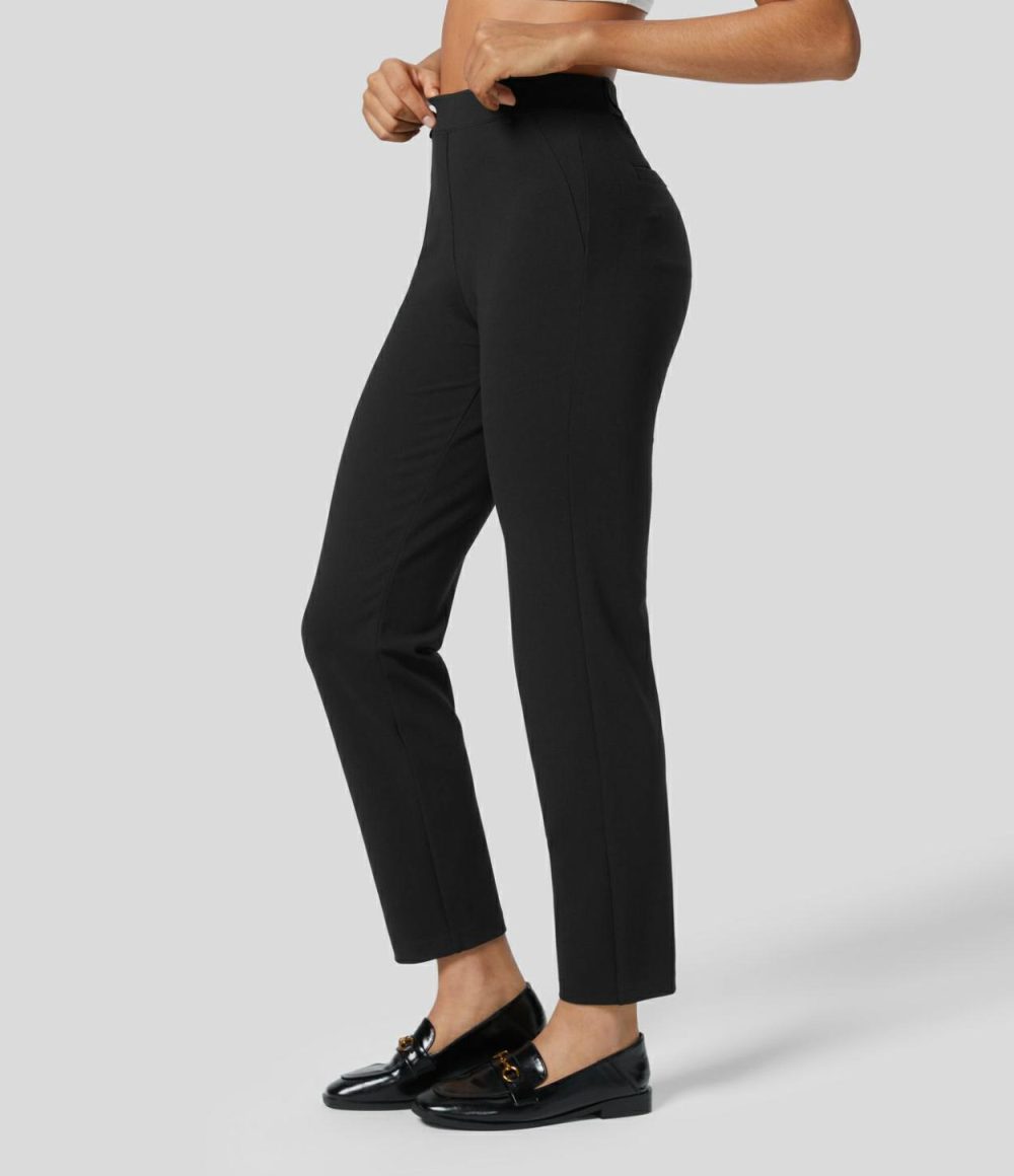 High Waisted Back Pocket Solid Work Tapered Pants  | Womens  Active Work Pants Active Work Pants Active Work Pants