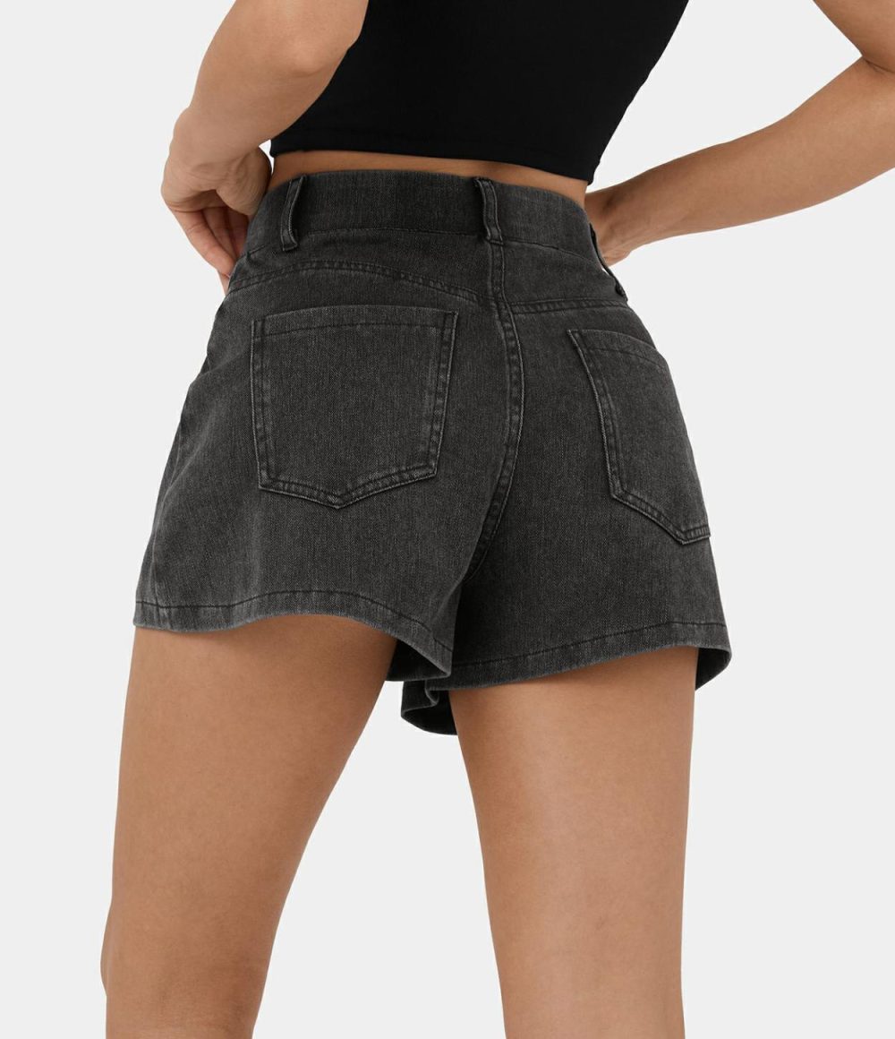 High Waisted Back Side Pocket Stretchy Knit Denim Casual Shorts 2.5”  | Womens  Jeans Clothing Denim Shorts