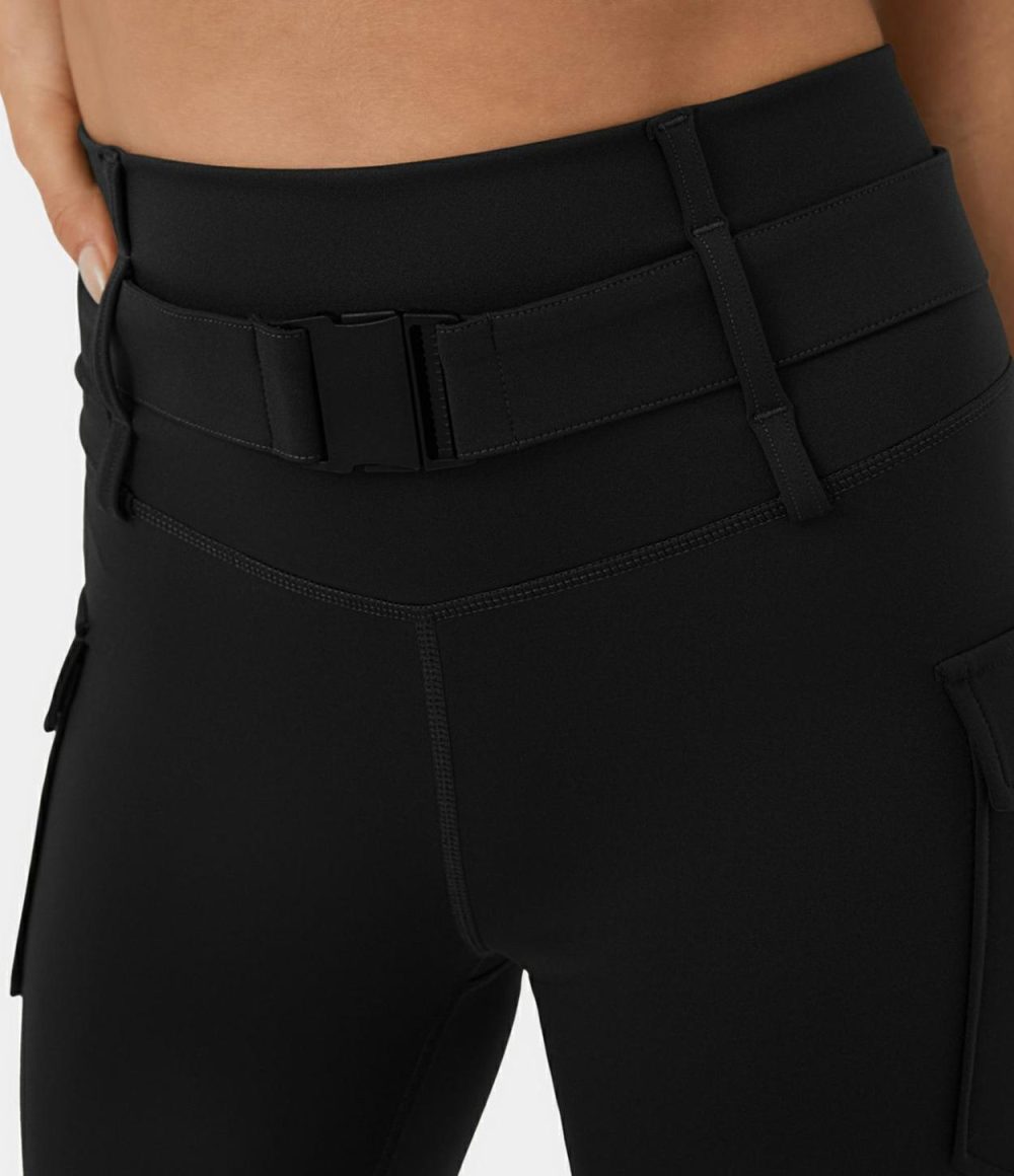 High Waisted Belted Side Flap Pocket Yoga 7/8 Cargo Leggings  | Womens  Cargo Pants Cargo Pants Cargo Pants