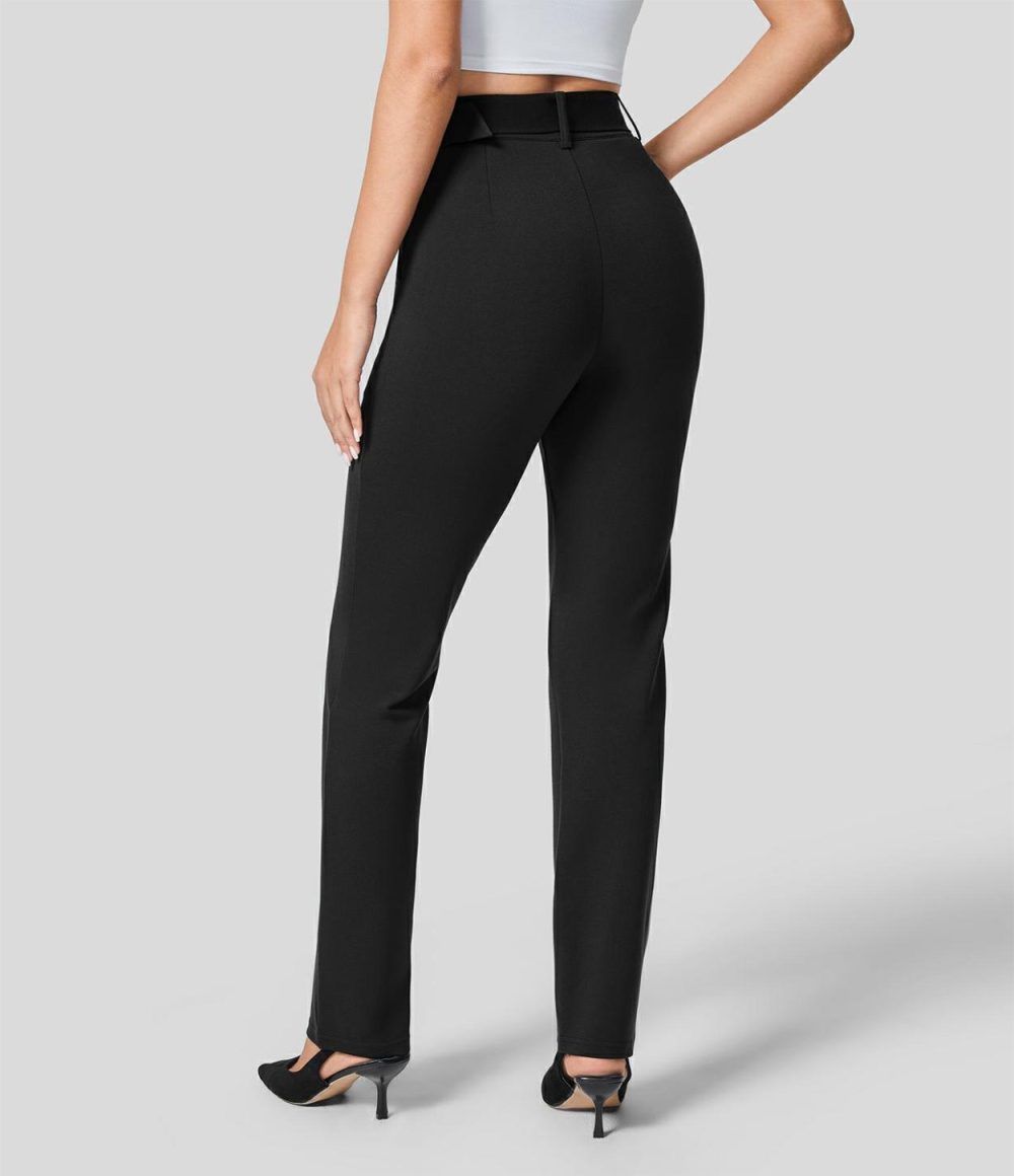 High Waisted Belted Side Pocket Work Suit Pants  | Womens  Active Work Pants Active Work Pants Active Work Pants