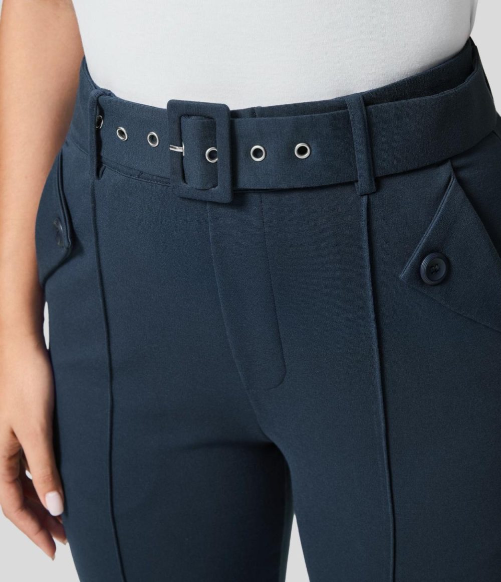 High Waisted Belted Side Pocket Work Suit Pants  | Womens  Active Work Pants Active Work Pants Active Work Pants