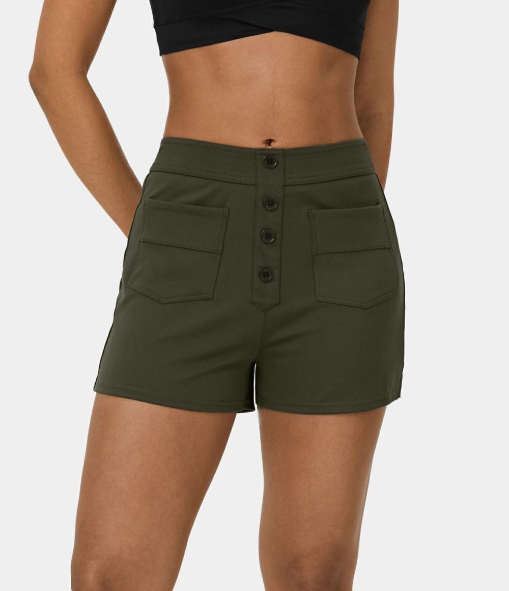 High Waisted Button Multiple Pockets Casual Shorts 2.5”  | Womens  2.5″ Shorts 2.5" Shorts 2.5" Shorts