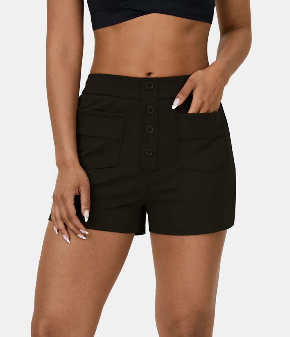 High Waisted Button Multiple Pockets Casual Shorts 2.5”  | Womens  2.5″ Shorts 2.5" Shorts 2.5" Shorts