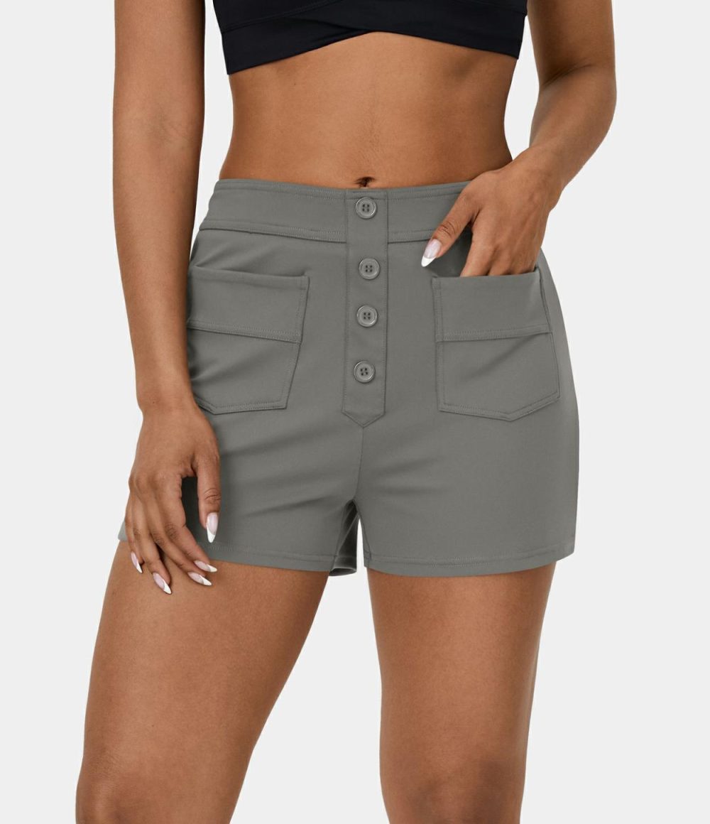 High Waisted Button Multiple Pockets Casual Shorts 2.5”  | Womens  2.5″ Shorts 2.5" Shorts 2.5" Shorts