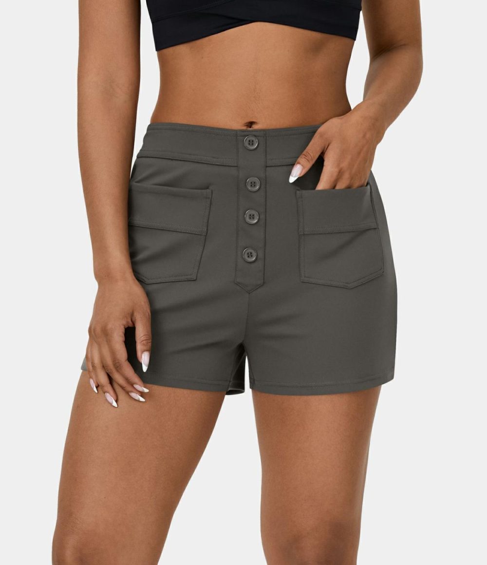 High Waisted Button Multiple Pockets Casual Shorts 2.5”  | Womens  2.5″ Shorts 2.5" Shorts 2.5" Shorts