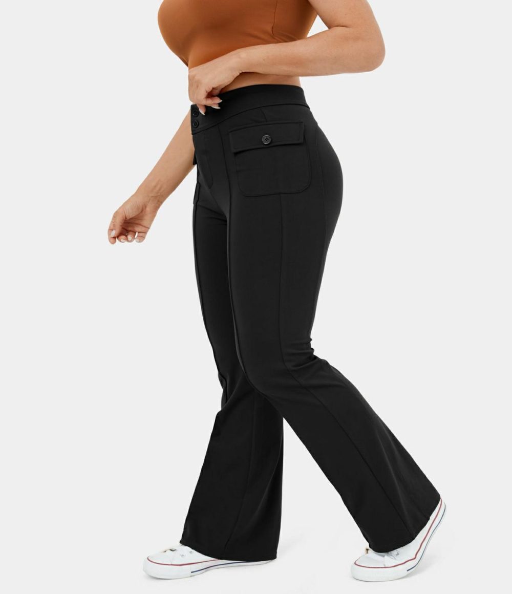 High Waisted Button Side Flap Pocket Flare Plus Size Casual Cargo Pants  | Womens  Cargo Pants Cargo Pants Cargo Pants