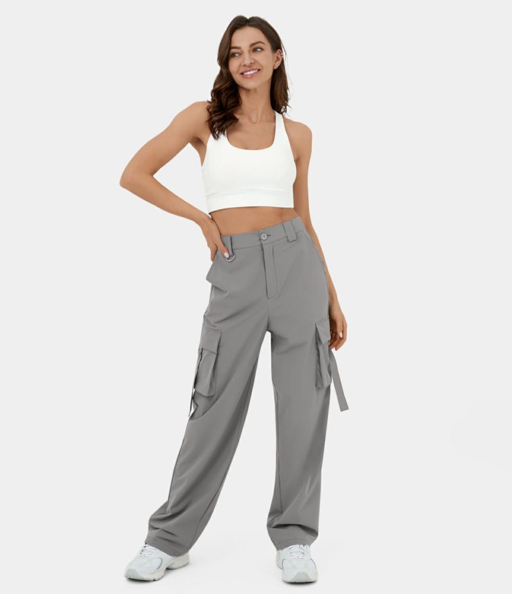 High Waisted Button Zipper Multiple Pockets Straight Leg Casual Cargo Pants  | Womens  Cargo Pants Cargo Pants Cargo Pants