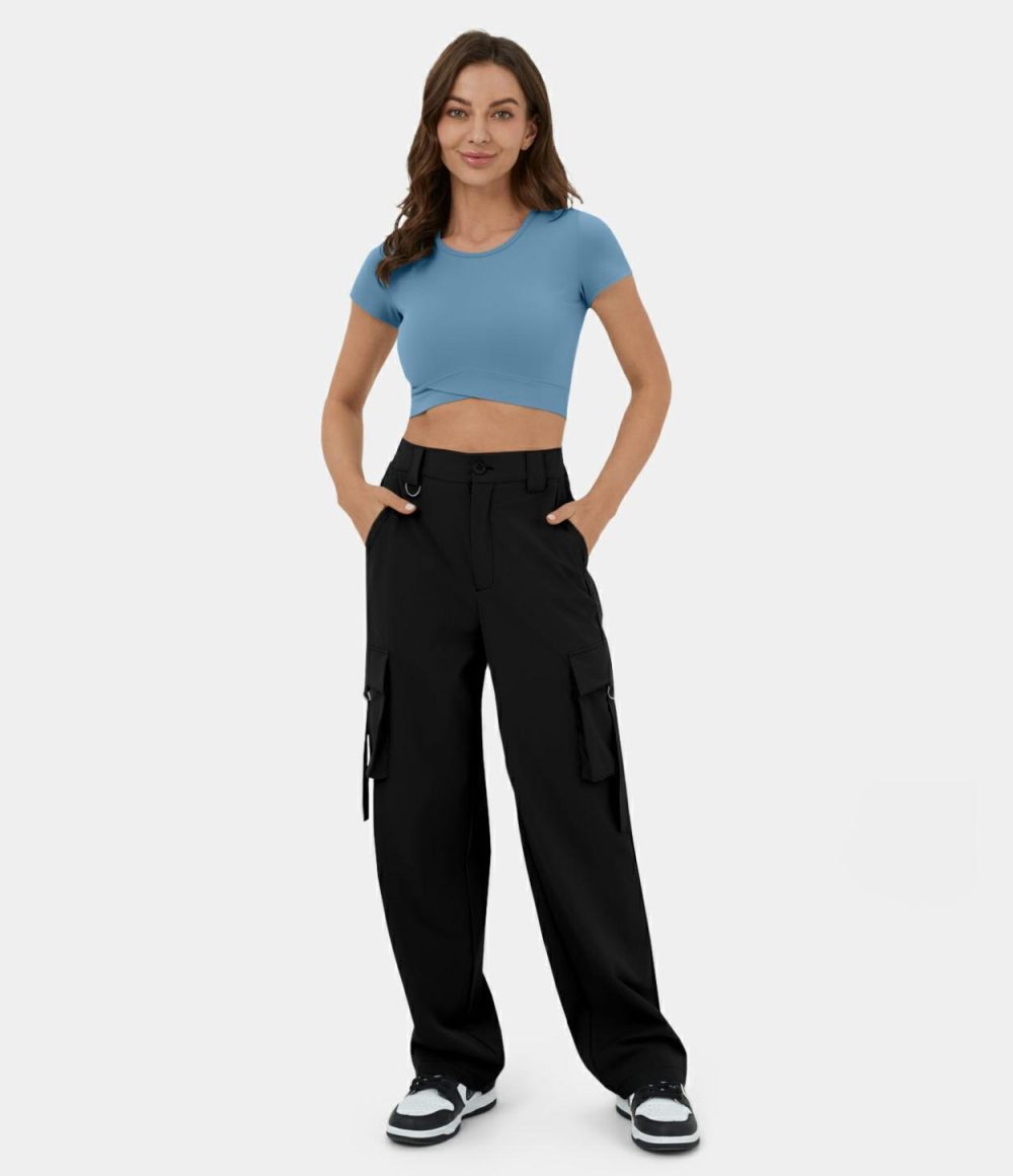 High Waisted Button Zipper Multiple Pockets Straight Leg Casual Cargo Pants  | Womens  Cargo Pants Cargo Pants Cargo Pants