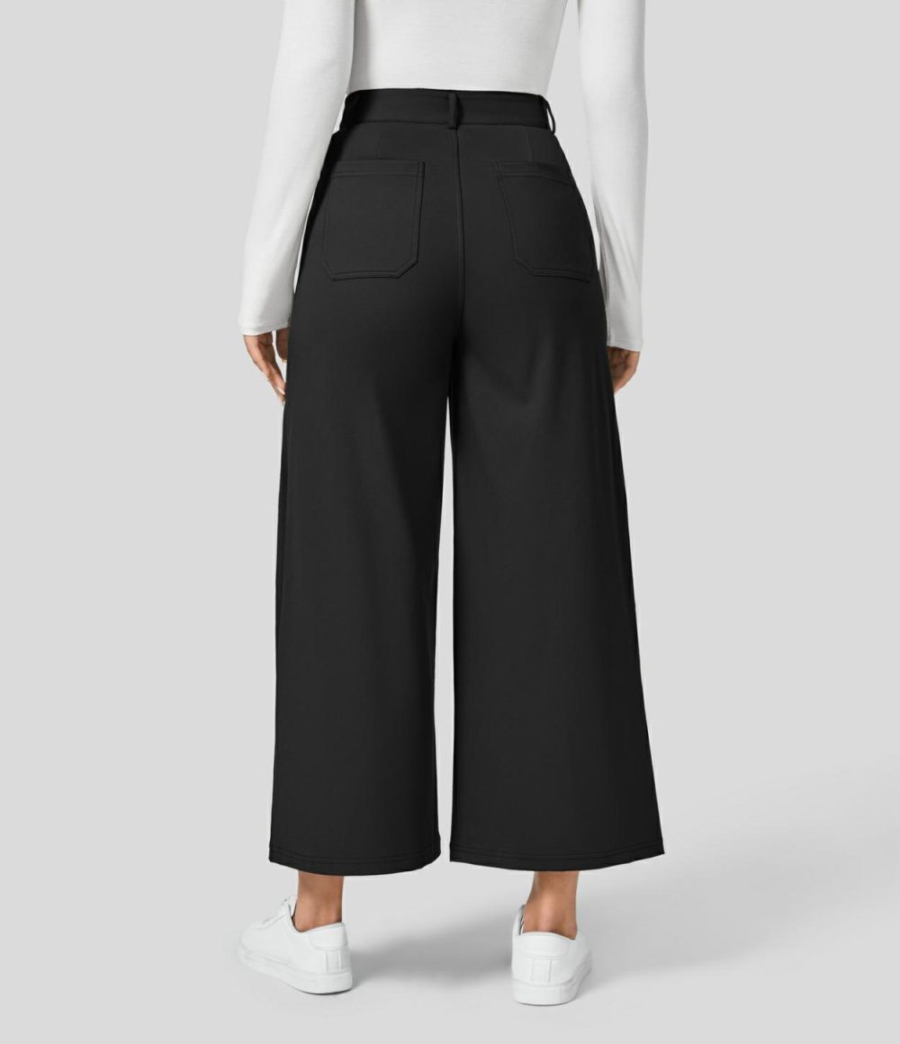 High Waisted Button Zipper Multiple Pockets Wide Leg Work Pants  | Womens  Active Work Pants Active Work Pants Active Work Pants