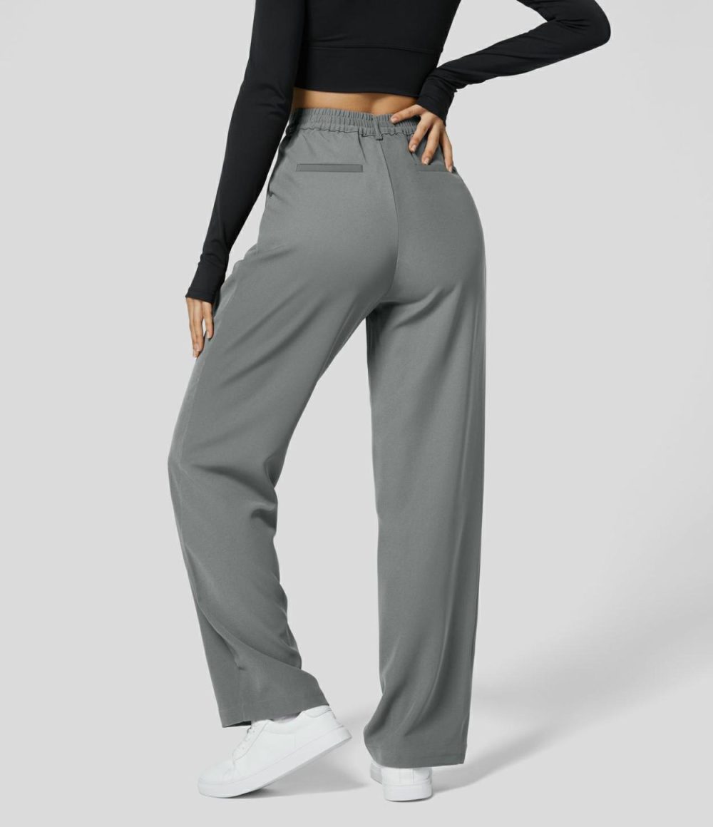 High Waisted Button Zipper Plicated Side Pocket Work Pants  | Womens  Active Work Pants Active Work Pants Active Work Pants