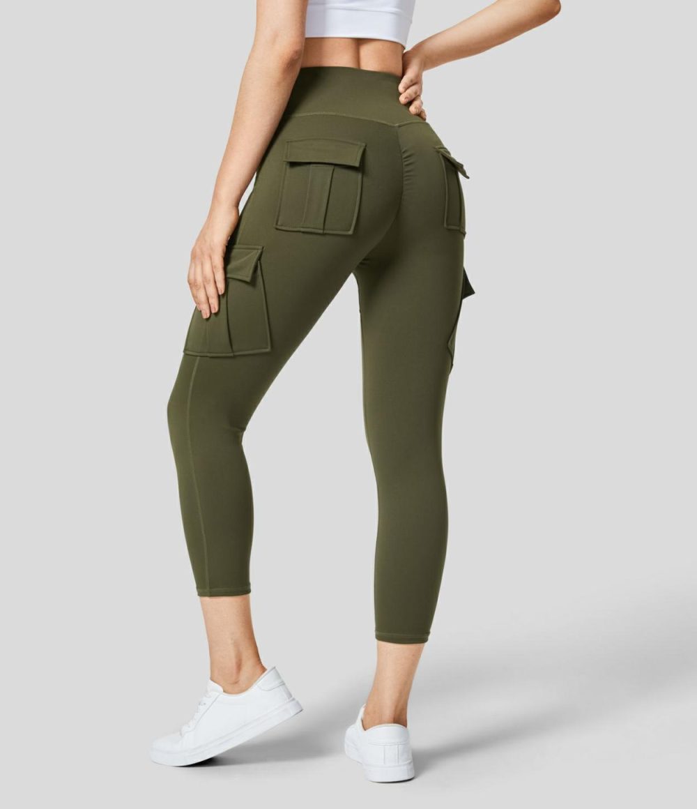 High Waisted Cargo Pocket Capri Yoga Leggings  | Womens  Cargo Pants Cargo Pants Cargo Pants