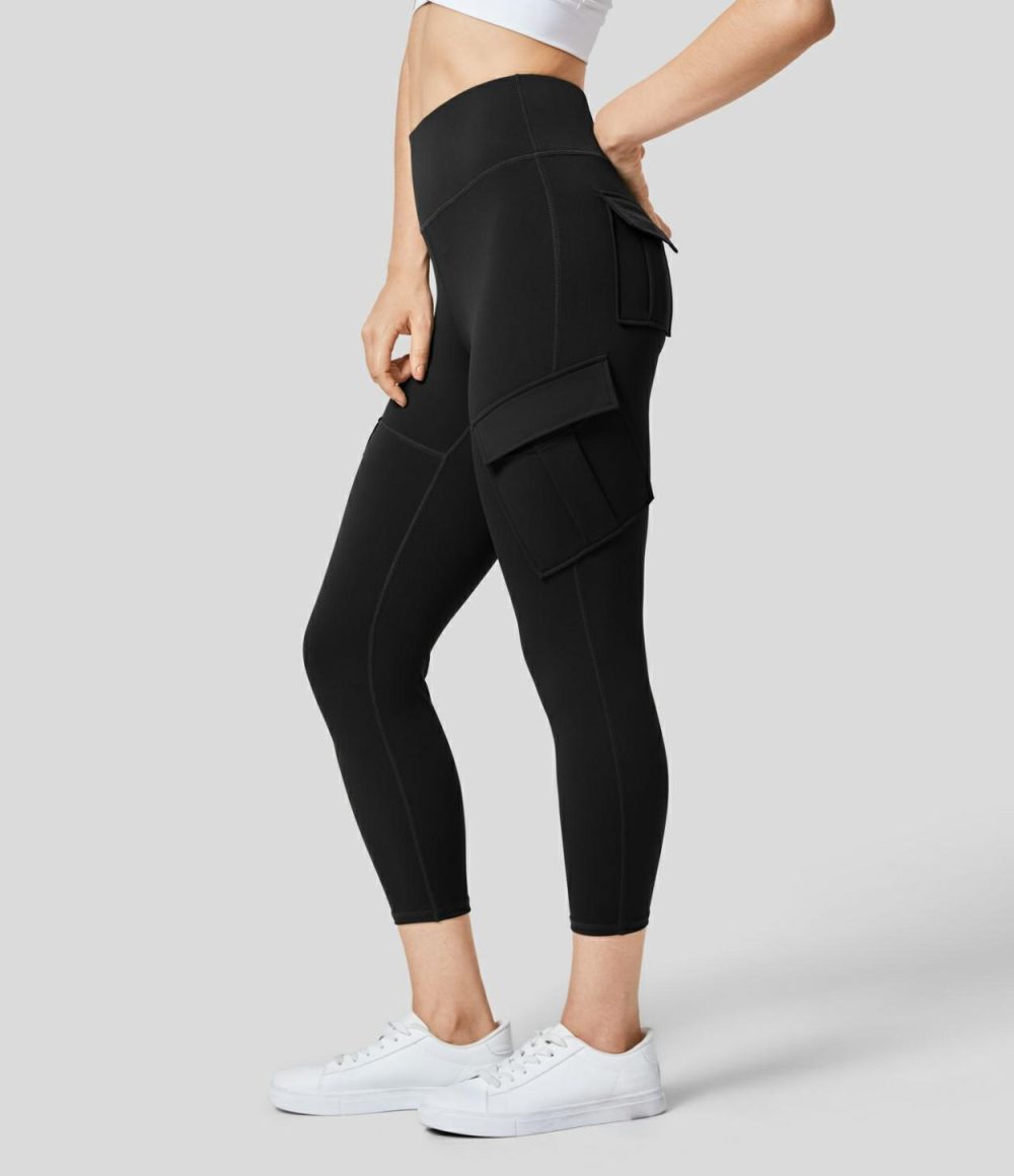 High Waisted Cargo Pocket Capri Yoga Leggings  | Womens  Cargo Pants Cargo Pants Cargo Pants