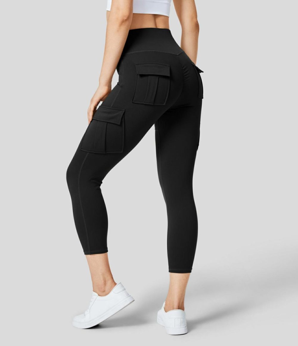 High Waisted Cargo Pocket Capri Yoga Leggings  | Womens  Cargo Pants Cargo Pants Cargo Pants