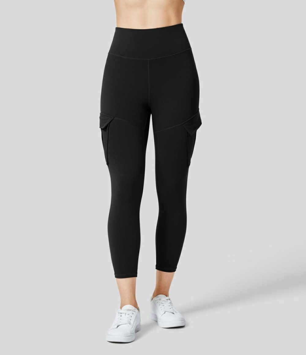 High Waisted Cargo Pocket Capri Yoga Leggings  | Womens  Cargo Pants Cargo Pants Cargo Pants