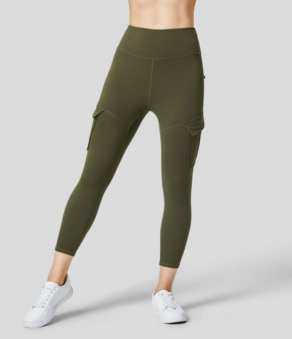 High Waisted Cargo Pocket Capri Yoga Leggings  | Womens  Cargo Pants Cargo Pants Cargo Pants