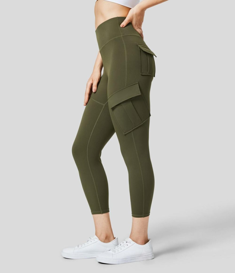 High Waisted Cargo Pocket Capri Yoga Leggings  | Womens  Cargo Pants Cargo Pants Cargo Pants